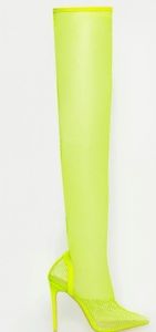 Over the knee neon fishnet boots